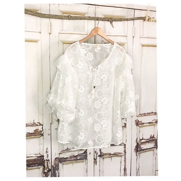 Pol White Boho Embroidered Floral Top with Ruffles - Picture 15 of 16